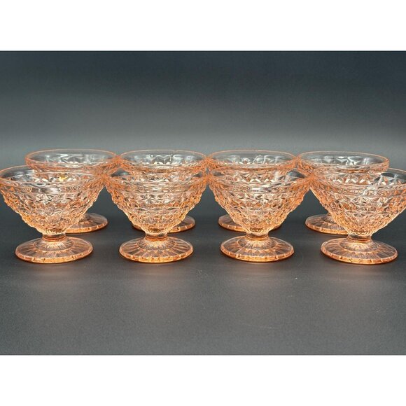Vintage Jeannette Holiday Buttons & Bows Pink Depression Glass Sherbert Cups - Picture 7 of 9